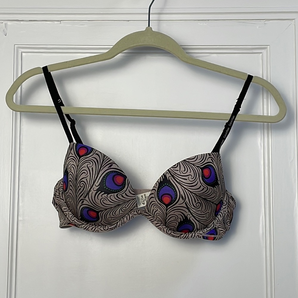 CALVIN KLEIN peacock feather print padded bra